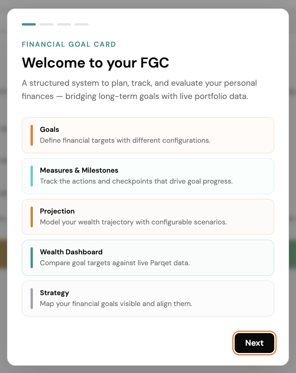 FGC login screen with the 'Connect with Parqet' button.